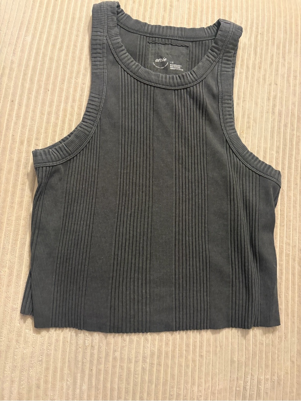 aerie Ribbed Cropped Tank Top - Charcoal